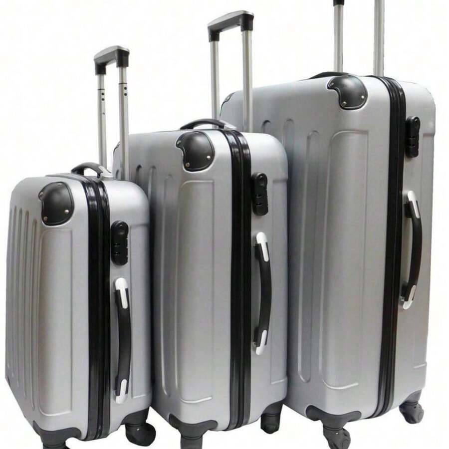 014Hard Shell Cabin Carry On Suitcase - 4 Wheel Spinner Luggage For UK Trips - Silver - View 1