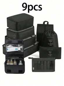 7pcs/Set Travel Packing Cubes Set, Multi-Functional Organizer Bags, Large Capacity Zipper Bags, Handheld Travel Bag, Organizer Pouch, Mesh Bag, Cosmetic Bag, Shoe Bag, Bottle Sleeve, Drawstring Bag, Suitable For Clothes, Underwear, Cosmetics, Toiletries