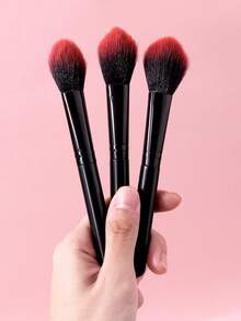 3pcs Travel Makeup Brush Set, Soft Fiber Blush Brush, Powder Brush, Highlighter Brush, Ideal For Beginners And Professionals - Black - View 5