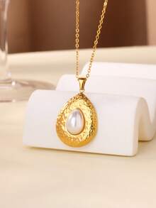 1件经典优雅水滴吊坠项链，女士首饰，18K镀金不锈钢链，日常佩戴，母亲节，情人节礼物