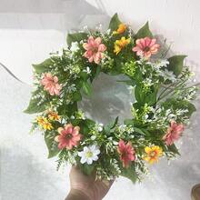 1 pièce Couronne de fleurs artificielles de printemps, décoration florale artificielle pour la maison, porte d'entrée/cour/salon/mur, décoration intérieure de maison, couronne de fleurs artificielles d'été - Vert - Voir 4
