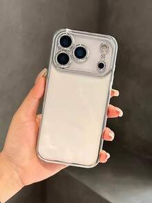 1pc Luxury Camera Protection Electroplated Transparent Phone Case Compatible With IPhone 17 Pro Max Air 16 15 14 13 12 11 Pro Max Plus, Soft TPU Back Cover Protective Case - Silver - View 1