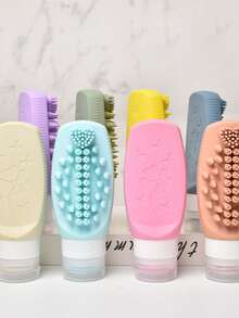 1个旅行装可重复灌装水瓶，多功能防漏硅胶挤压容器，带软毛刷，适用于洗漱用品、化妆品、旅行必备品 - 彩色 - 查看 2