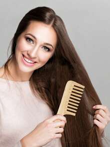 Bamboo & Wood Wide-Tooth Hair Brush With Handle, Fine-Tooth Bangs Straightening Comb, Anti-Static & Tangle-Free, Suitable For Home, Travel, Hotel Use, Gift Comb