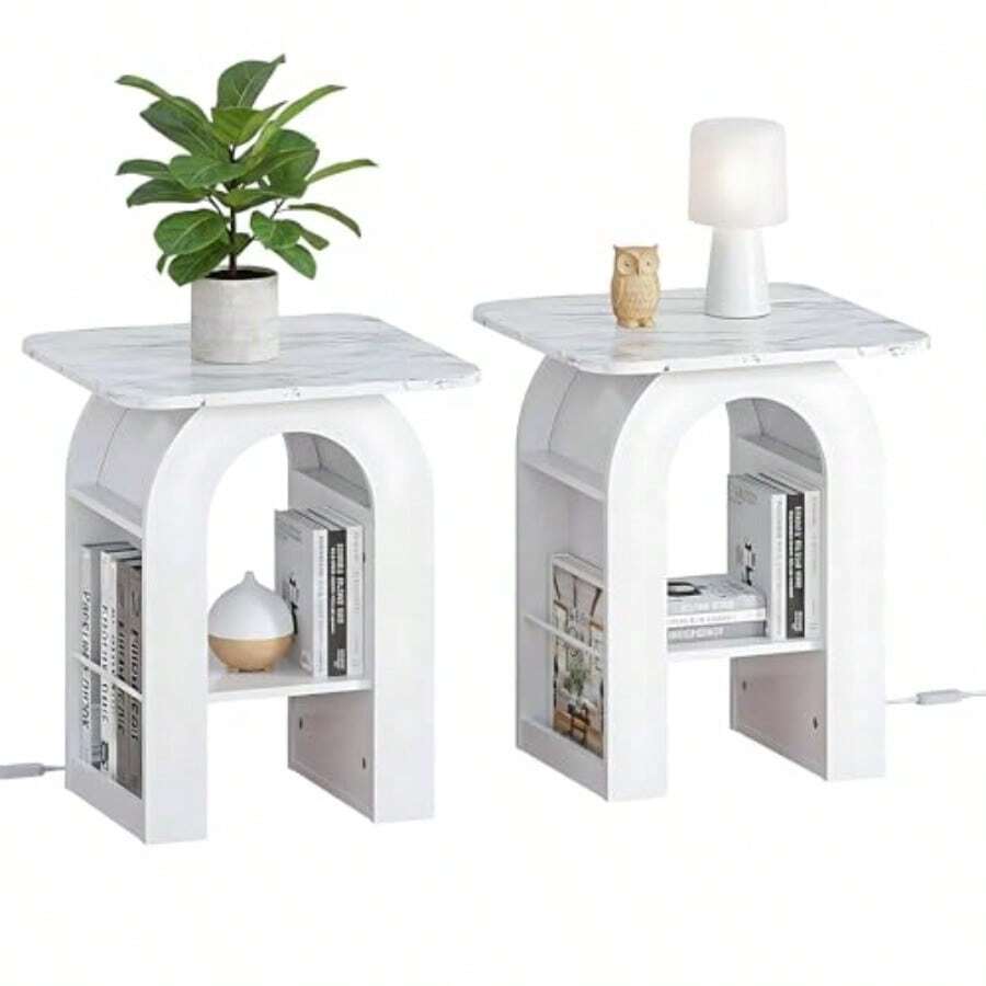 3-Piece Living Room SetCoffee Table And 2 End Tables Modern Marble And LED RGB Lighting Scratch-Resistant For Living Room Dining Room Office - 18.9" W - View 1