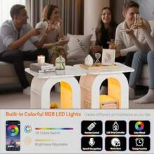 3-Piece Living Room SetCoffee Table And 2 End Tables Modern Marble And LED RGB Lighting Scratch-Resistant For Living Room Dining Room Office - 18.9" W - View 6