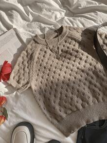 Women's Minimalist Elegant Knit Top, Casual Chic Style, Spring/Summer - Brown - View 3