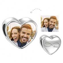 1件可定制照片吊坠项链，无限爱心/十字架/脚印爱心设计，银色，个性化礼物，适合女性，生日、周年纪念日、圣诞节、情人节