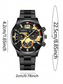 奢华男士石英表，经典商务男士腕表，大表盘，合金钢表带，蓝光三表盘男士石英表，附赠男士表链，不锈钢手工皮革嘻哈表链