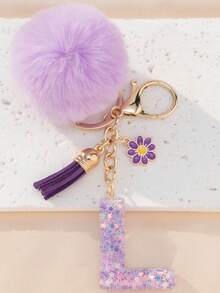 1个字母钥匙扣,可爱毛绒球钥匙圈,可挂在包包、背包、汽车上,是送给女孩的理想礼物,也可作为钱包和手提包的配饰,流苏钥匙扣,时尚包包挂饰 - 女士时尚配饰 - 薰衣草色 - 查看 19