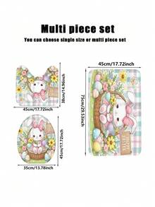 1pc/3pcs Spring Easter Cute Bunny Basket Pattern Bath Mat, Machine Washable 1200g/㎡ Polyester Fiber Decorative Floor Mat, 10mm Thick, TPR Non-Slip Bottom, Soft & Absorbent, Foldable & Easy Care, Suitable For Bathroom, Shower, Toilet, Living Room, Entryway, Easter Home Decor, Multi-Scene Use, Easter Gift - Multicolor - View 2