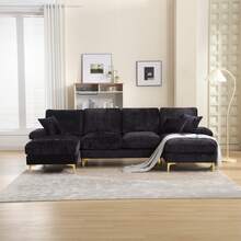 Modern U-Shaped Sofa Bed In The Shape Of A Large Rowan Tree, Double Sleeping Area, Ideal For The Living Room, Bedroom, Office, Apartment, Multicoloured Optional. - màu đen - Xem 5