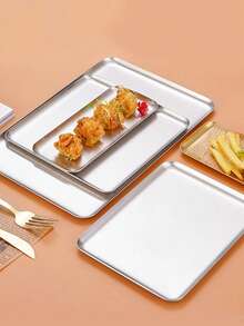 1 Pc Stainless Steel Tray, Kitchen Breakfast Plate, Bread Baking Tray, Silver Square Dish For Coffee Fruit Cake Dessert Snack Sushi BBQ Beverage Tea Cup, Suitable For Kitchen, Restaurant, Party, Banquet, Festival - Silver - View 8