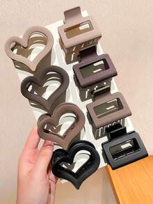 8件套心形发夹套装 - 适合女孩和女士，实用棕色调，饰有心形和方形图案，小巧精致。可用于夹刘海、打造半扎发造型或作为发饰。是2026年新年或情人节的理想礼物。女士爪夹，优雅发夹