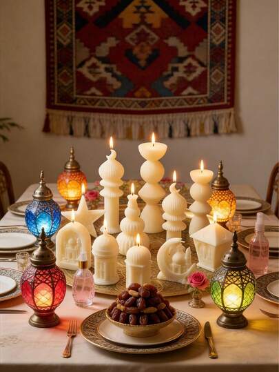 Star & Moon Shaped Candles, Castle Building Decor, Suitable For Ramadan, Festivals, And Daily Decoration