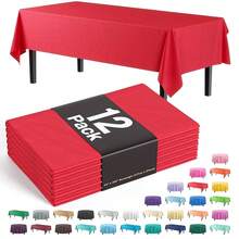 Party Solids 12-Pack Premium Plastic Tablecloth 54in. X 108in. Rectangle Table Cover - Red - Red - View 1