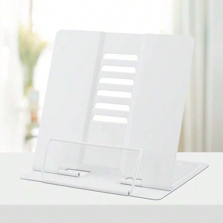 Book Stand Metal Desk Book Holder, Book Holders For Reading Hands Free, Adjustable Cookbook Documents Holder, Portable Bookstand For Music Books, Textbook, Recipe, Tablet, Ipad (White) - 白色的 - 查看 1