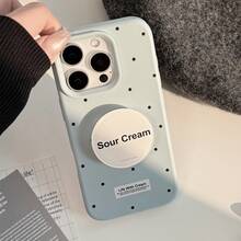 GUCADI 1pc Mocha Brown Milk Bubble + Milk Foam Holder High-End Bracket Phone Case Compatible With Iphone 17/15, Retro, Personalized, Geometric, European And American Style, Minimalist, Niche, Ins Style - Smoky Blue - View 9