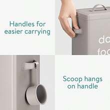 Navaris Contenedor Comida Perro - Set 1x Caja Pienso Perro de Metal y 1x Pala Medidora para Almacenaje de Pienso de Perro Mascotas - Contenedor Pienso Perros con Asa y Tapa - Gris - Gris Oscuro - Ver 3