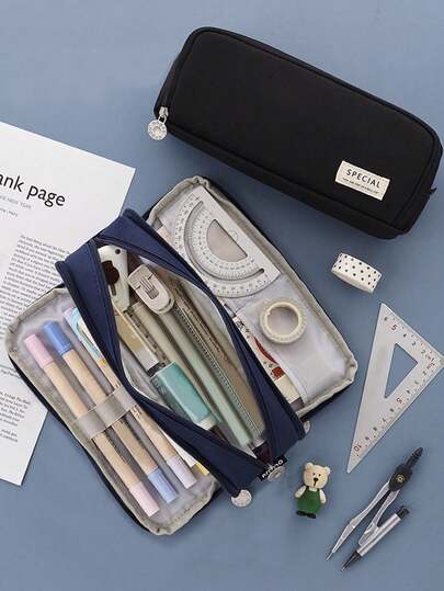 Upgraded Macaron Color Patchwork Multifunctional Large Capacity Pencil Case, Stationery Pouch, Pen Bag, Gift For Kids, Students, Unisex, Minimalist Design