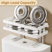 sdeEstante de almacenamiento sobre el inodoro organizador de baño sobre el inodoro de gran capacidad que ahorra espacio instalacion sin taladro acero grueso resistente al oxido Blanco 1 Nivelkiu - Blanco - Ver 6