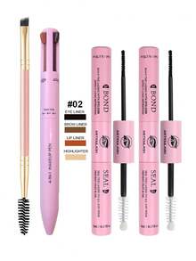 四合一睫毛嫁接套装，包含：四合一化妆刷套装、10毫升定型凝胶（粉色和黑色）、眼线刷、眉刷、睫毛刷、镊子、睫毛胶水 - 彩色 - 查看 13
