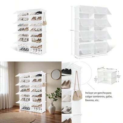 swfZapatera Organizador Closet Repisa Armable Mueble Multiusos8 Compartimentos para 32 Pares de Zapatos con Puertas Mueble Zapatero Plastico para Dormitorio Sala de Estarawd