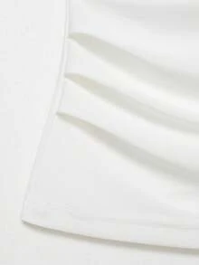 Áo tank top nữ màu trơn cổ tròn, dáng rộng, xếp ly, màu trắng, thích hợp cho mùa hè. - trắng - Xem 4