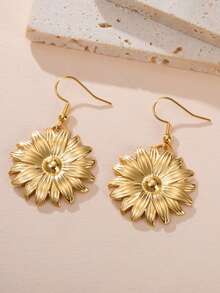 1对时尚女士不锈钢向日葵吊坠耳环，复古耳环，向阳而生，送朋友的礼物 - 時尚系列 - 查看 5