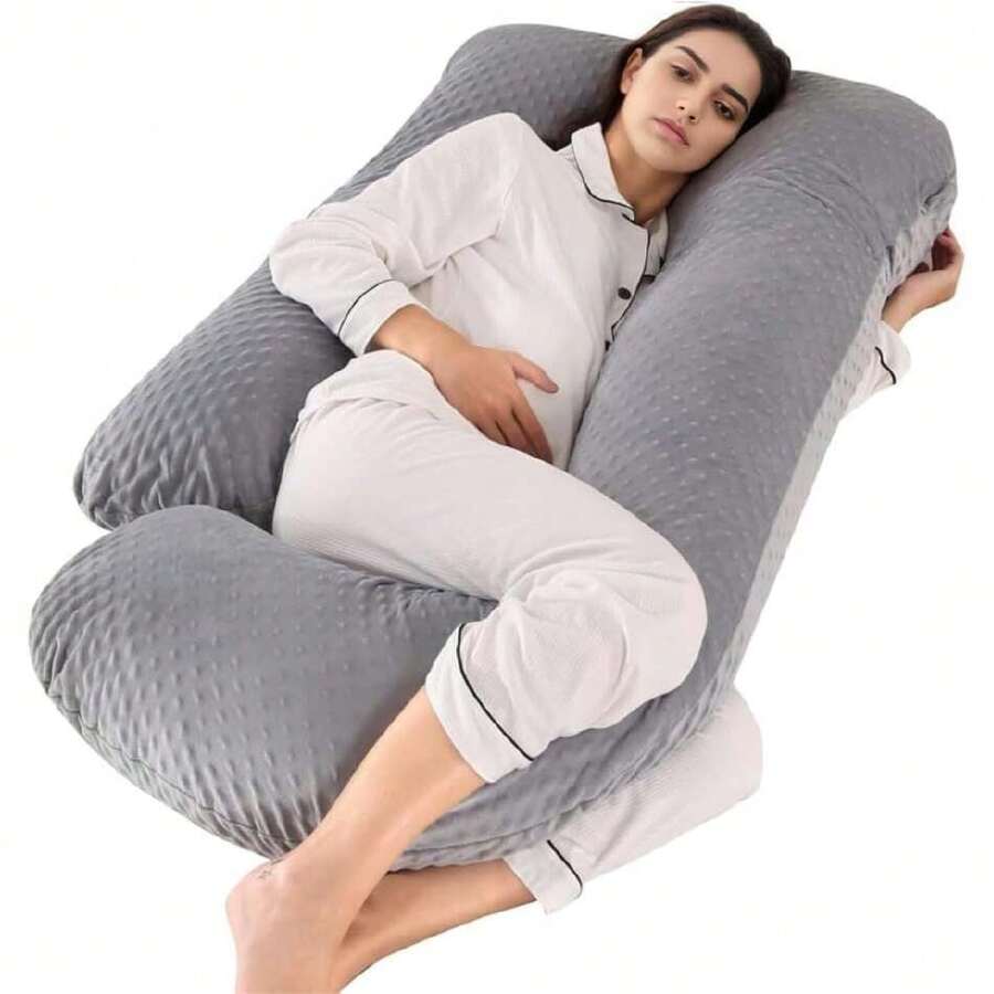 Almohada de Embarazo en Forma de U - Soporte Ergonómico para Vientre/Espalda/Piernas | Terciopelo Gris Ultra Suave | Alivio del Dolor y Mejora la Calidad del Sueño (Gris),38953652 - Multicolor - Ver 1