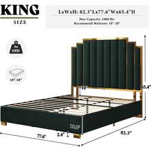 Queen/King/California King Size Modern Upholstered Bed Frame In Velvet With 65.4" Tall Gold Trim Headboard, Elegant Platform Bed, No Box Spring Needed - 黑色 - 查看 4