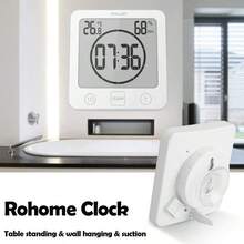 Digital Bathroom Wall Clock With Timer, Large Display, Temp Amp Humidity Sensor, Suction Cup, Hanging Hook Amp Stand, Ideal For Shower, Kitchen, Spa Black - Black - View 6