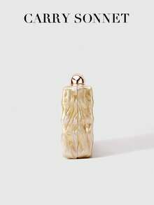 女士亚克力晚宴手拿包，大理石纹硬壳链条单肩包，优雅婚礼派对手提包，女士钱包，女士礼物 - 香檳色 - 查看 6