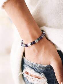 Natural Stone Empath Protection Bracelet, 6mm Amethyst Hematite Fluorite Triple Power Crystal Healing Bracelet, Confidence, Stress Relief, Spiritual Wisdom Yoga Meditation Jewelry - Multicolor - View 3