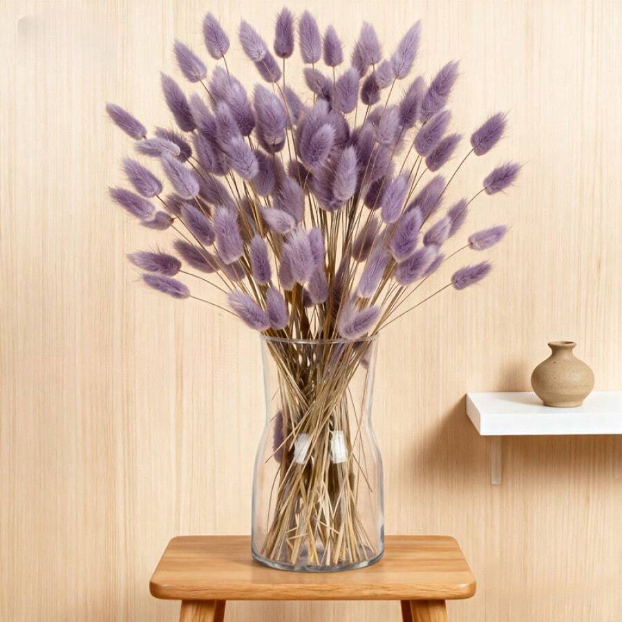 29/58pcs Set Of Dried Flowers Featuring Purple Bunny Tail Pampas, Perfect For Boho-Style Decor In Living Rooms, Gardens, And Outdoor Spaces. Ideal For Arrangements, Wedding Parties, And Festive Gifts Spring Valentine's Day Mother's Day Wedding Decor - Purple - View 1