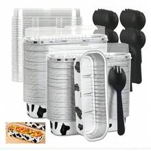 CYPNJuego de 50 Moldes de Aluminio 200ml Rectangulares con Tapas y Cucharas para Brownies y Pasteles BlancoFashion - 219620587 - Ver 1