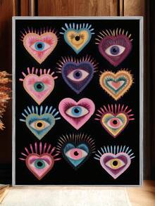 1pc, Canvas Wall Art, Framed Wall Decor, Gothic Evil Eye Turquoise Heart Print Poster, Vintage Dark Maximalist Art Style, Suitable For Living Room Or Bedroom Wall Hanging, Desktop Display, Ideal Wall Art Home Decor Gift, Colorful Modern Abstract Heart Pattern Artwork, Bohemian Mystical Heart Wall Decoration, Room Decor, Apartment Decor, Dorm Decor, Living Room Decor, Bathroom Decor, Home Decor Aesthetics - Multicolor - View 8