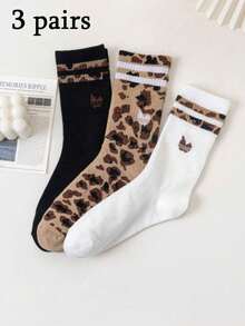 6/3/1 Pair Women Leopard Print Socks, Fashion Casual Socks, Retro Animal Pattern Design, Christmas Gift