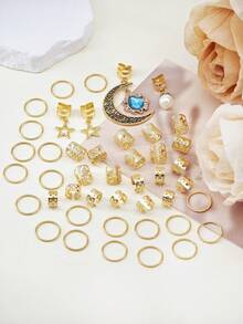 44件套星月发饰，镶嵌水钻，适用于女士辫子、珍珠、脏辫等多种发饰。 - 金色 - 查看 3