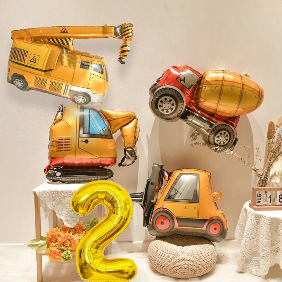 5个32英寸大型建筑主题数字气球套装，铝箔数字1-5，适用于建筑主题生日派对装饰、夏季节日装饰、户外装饰、派对用品 - 彩色 - 查看 1