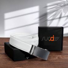 TendenciaCinturón Hombre Cuero Piel Cinto De Vestir Hebilla AjustableCalidad premium - Blanco - Ver 5