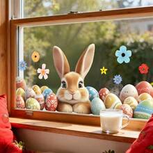 1pc Cute Rabbit, Egg, Flower Pattern Window Sticker, DIY Removable Static Cling Decal, Suitable For Spring Bedroom, Living Room, Balcony And Cabinet Window Decoration - Multicolor - View 5