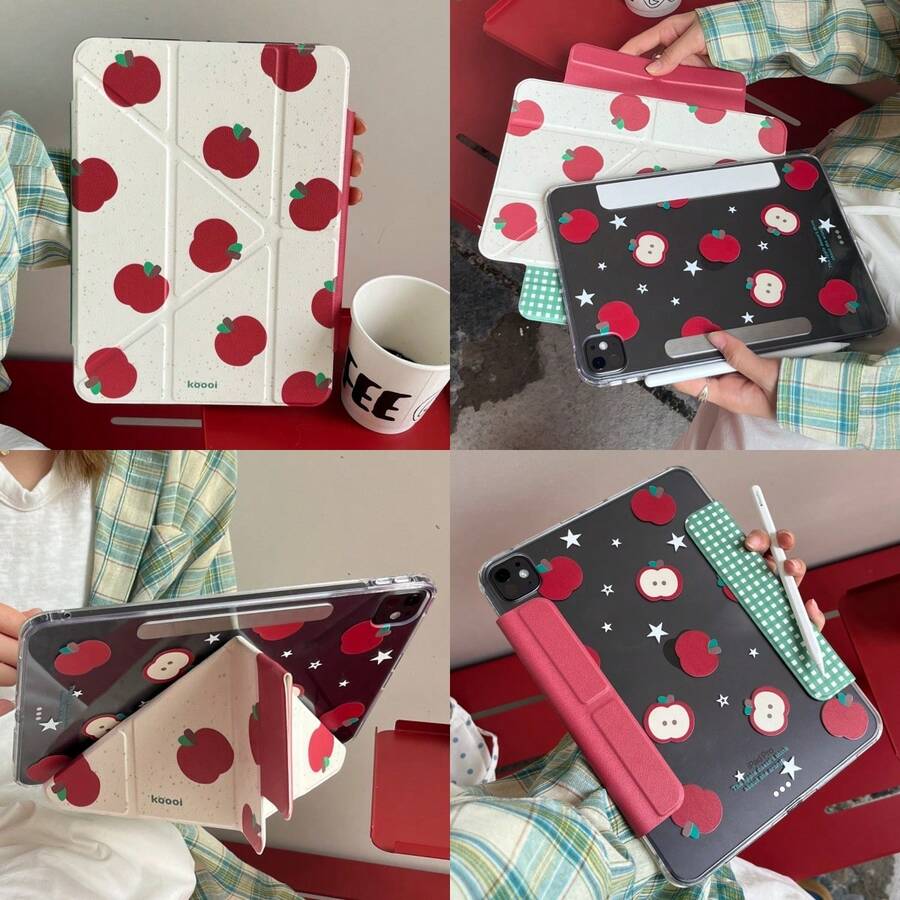 2025 New Splatter Paint Red Apple Detachable Magnetic Pro 11/13 Case, Foldable For IPad Air 10th Gen, 10.2"/Mini 7, Acrylic Material, No Pencil Slot