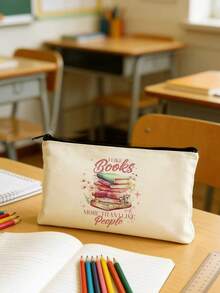 5/2/1pcs Floral & Book Reading Themed Canvas Zipper Storage Bags Gift Packaging Set, Creative "You're Awesome" Motivational Small Gift Bags, Suitable For Back To School, Graduation, Travel, Birthday, Anniversary, Teacher's Day, Appreciation Gifts - Beige - View 35