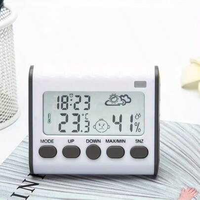 Weather Monitoring Clock, Displays Date, Weather, Temperature, Humidity, Switchable Temperature Unit (°F/°C), Magnetic Fridge Alarm Clock, Suitable For Kitchen, Bedroom, Living Room, Office, Refrigerator