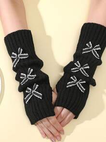 1 Pair Bow Decor Fashion Mid-Length Fingerless Gloves