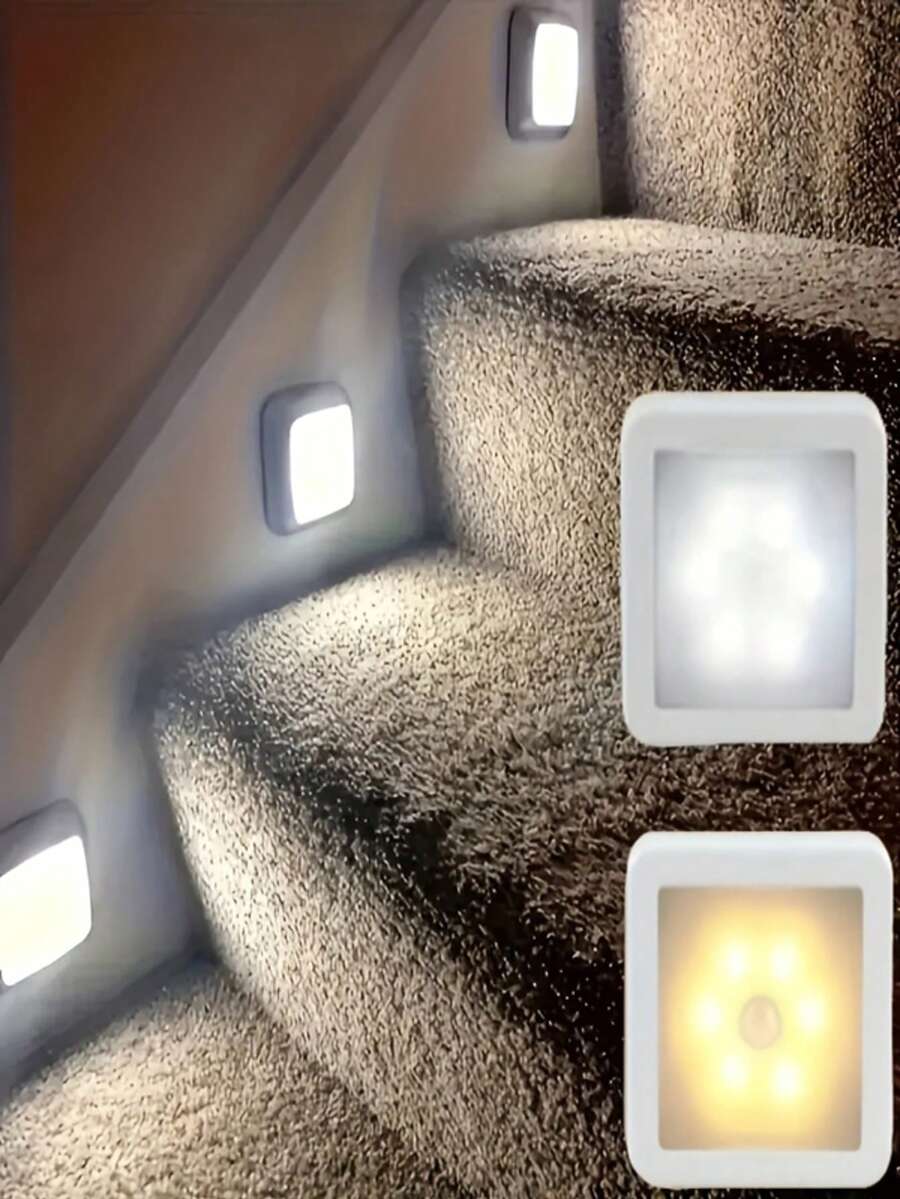 Square Motion Sensor Night Light, LED Wall Lamp, Automatic Sensor Switch, Battery Powered (Batteries Not Included), Suitable For Hallway, Corridor, Stairs, Bedside, Bathroom, Night Light, Closet Sensor Light - White - View 1