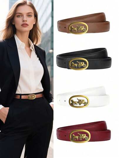 Carriage Buckle Women's Leather Belt Fashionable Ins Style Retro Thin Belt Horseshoe Belt (Holiday Party Belt, Graduation Season Gift, Perfect Family Event Gift, Suitable For Holiday Celebrations, Bachelorette Parties, Birthday Surprises, Christmas, Girls Night, Birthday Gifts, High-Quality Birthday Gifts Or Holiday Gifts)