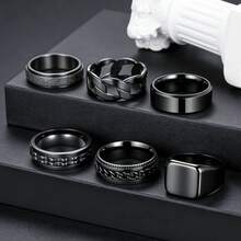 Bộ 6 chiếc nhẫn thép không gỉ màu đen dành cho nam và nữ, nhẫn xoay giảm căng thẳng, thiết kế đơn giản thời trang. - 6 chiếc nhẫn nam - Xem 7
