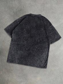 Hemo, Men's Street Graphic T-Shirt, Slightly Stretchy Slim Fit Washed Black Round Neck Short Sleeve Tee, Casual Daily T-Shirt - Black - View 2